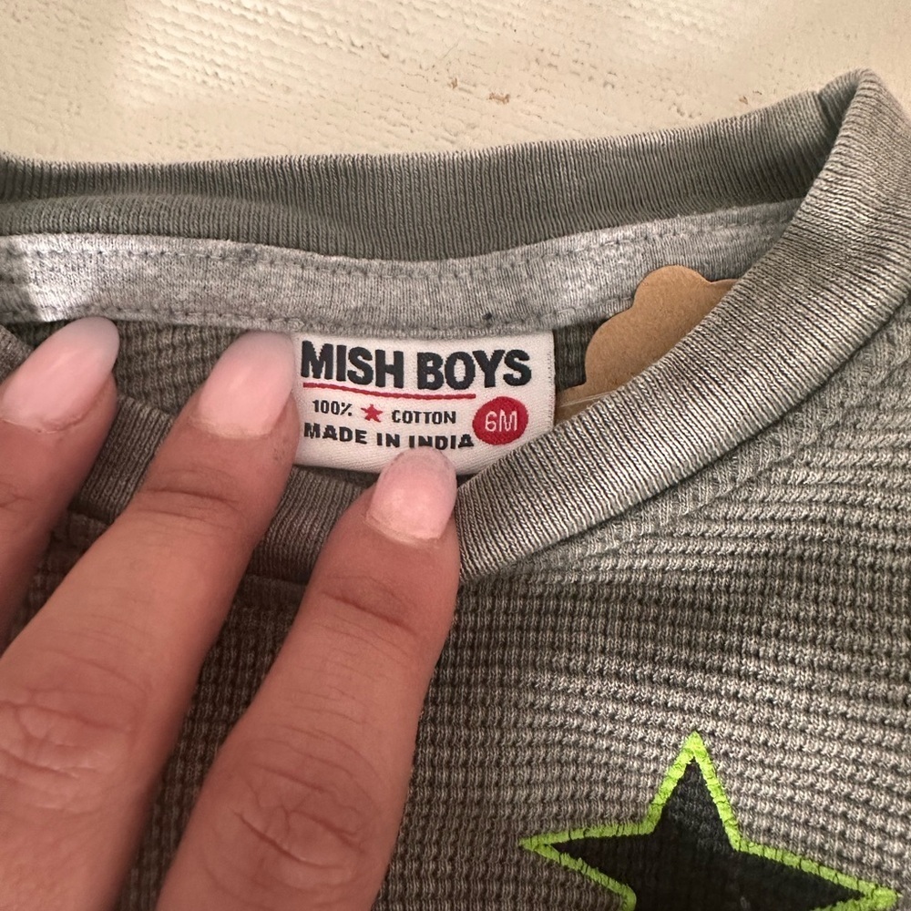 Designer Mish Boys Gray Waffle Knit Shirt with Star Accents - Picture 8 of 8
